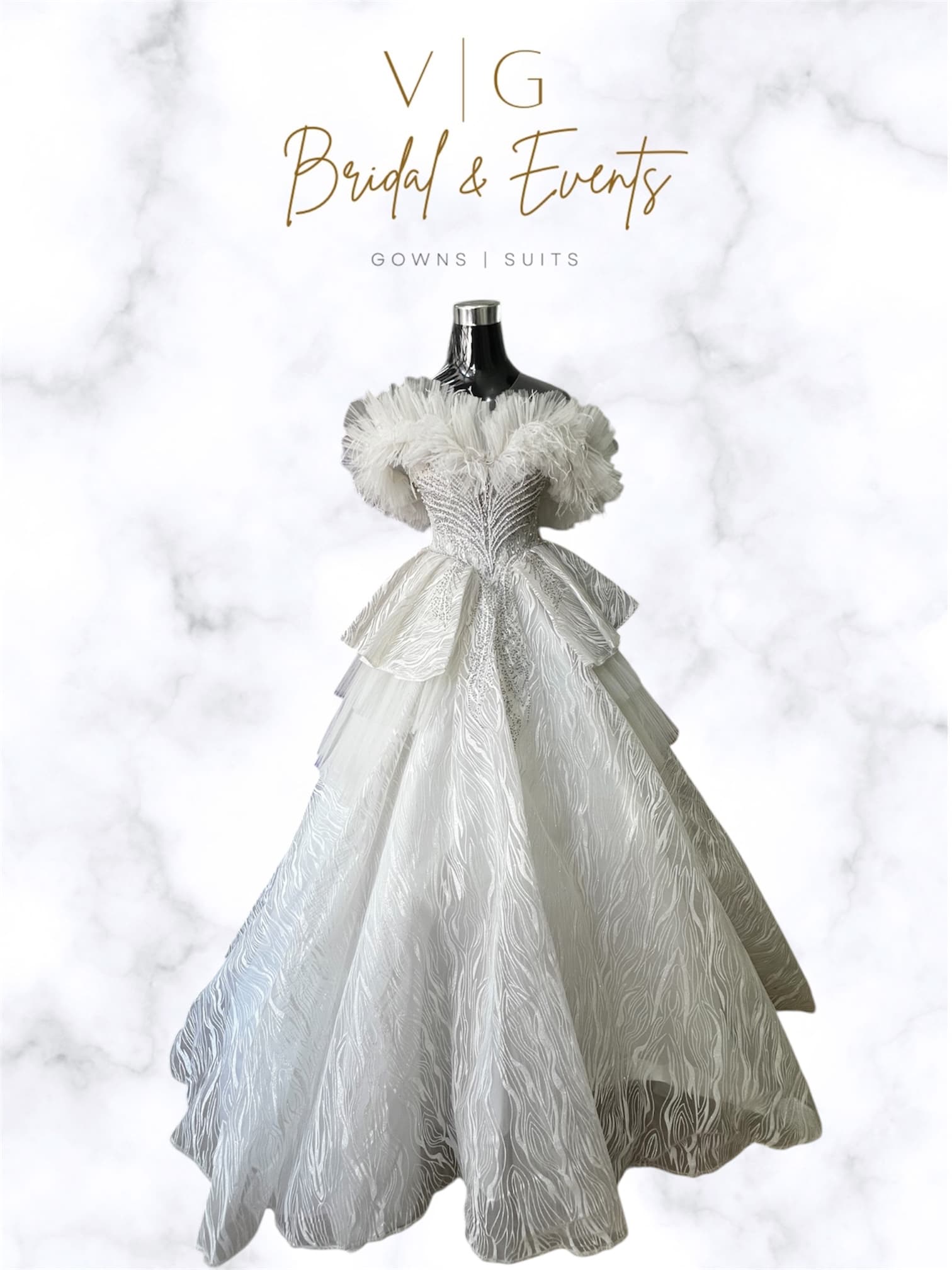 White Wedding Gown with Ruffles