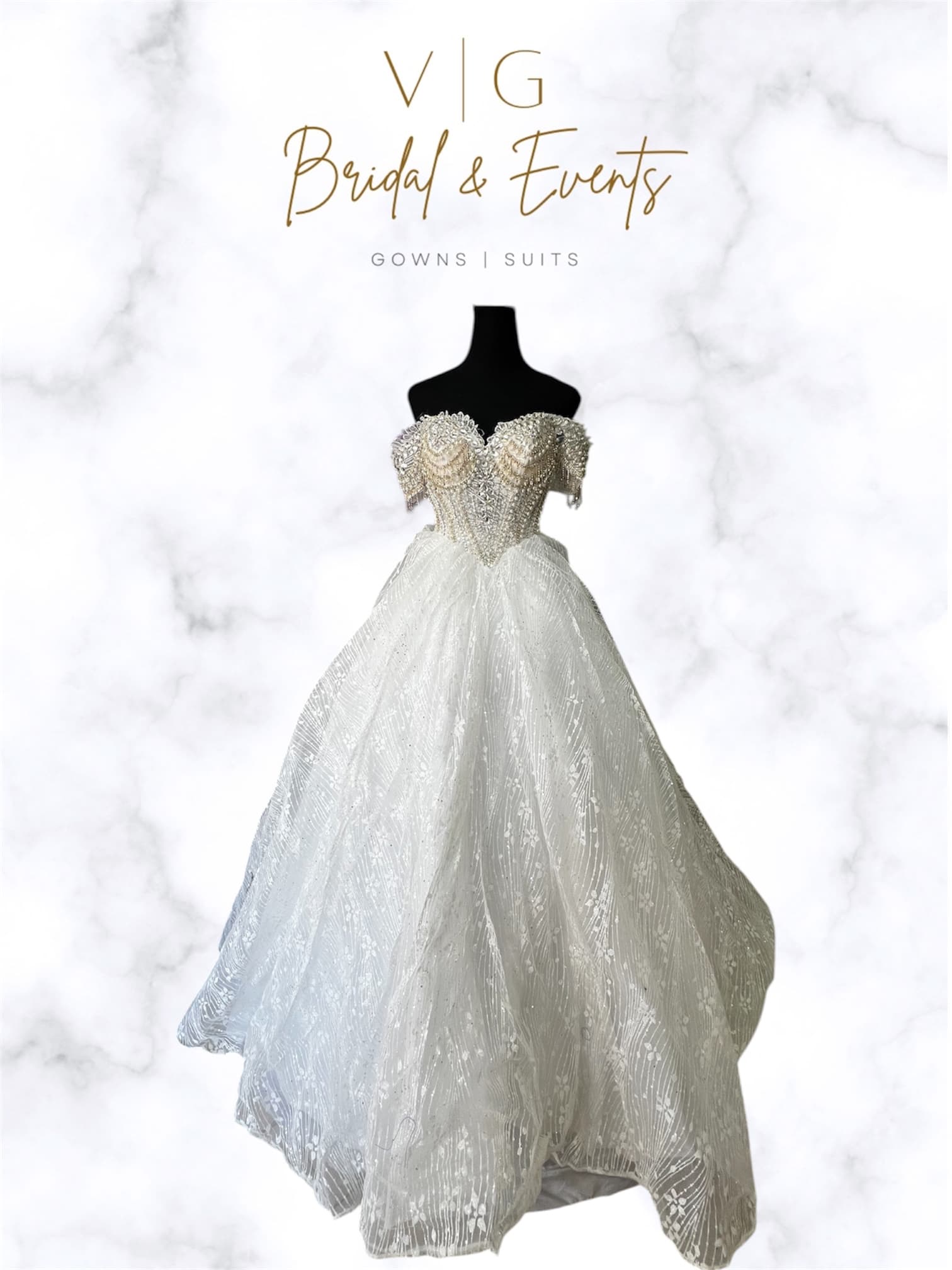 Off Shoulder Wedding Gown w/ Diamonds