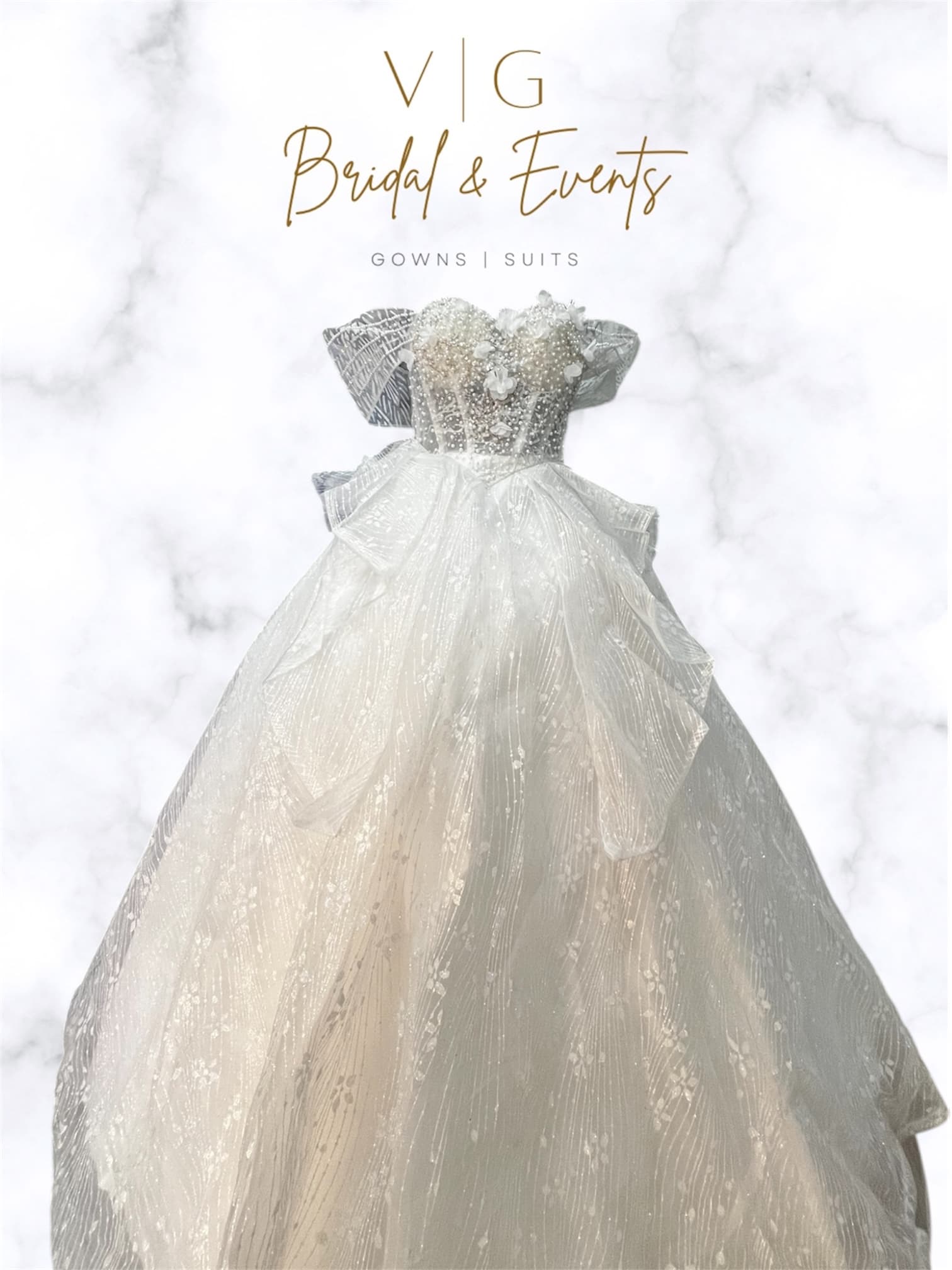 Off Shoulder Wedding Gown w/ Flower Lace