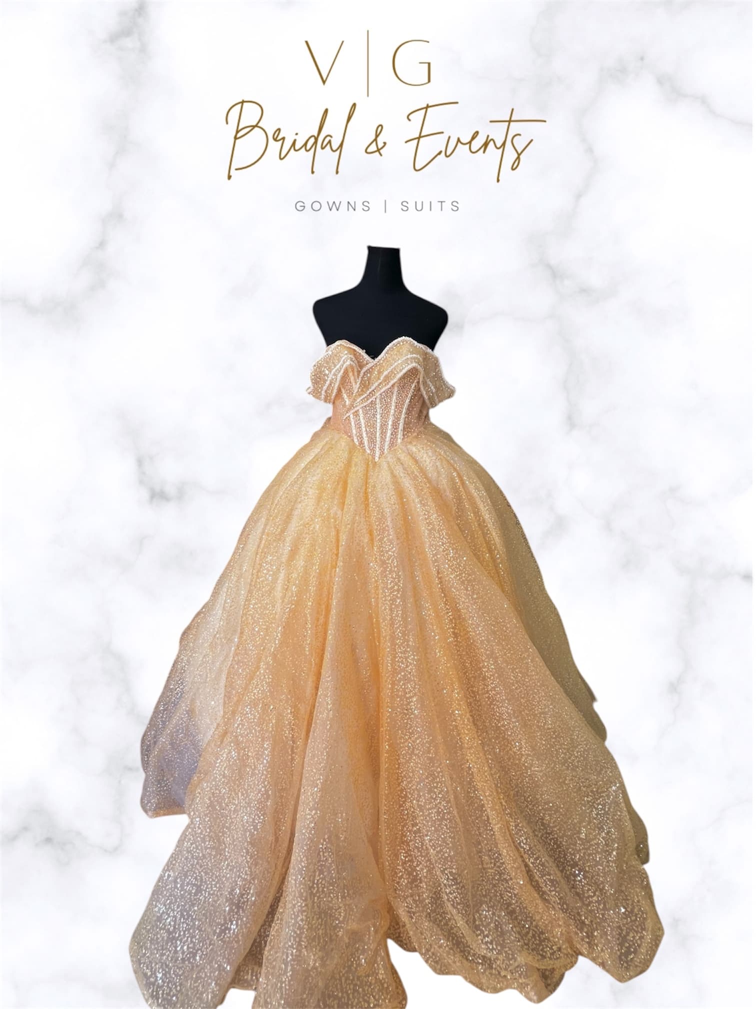 Yellow Gold Off Shoulder Ball Gown