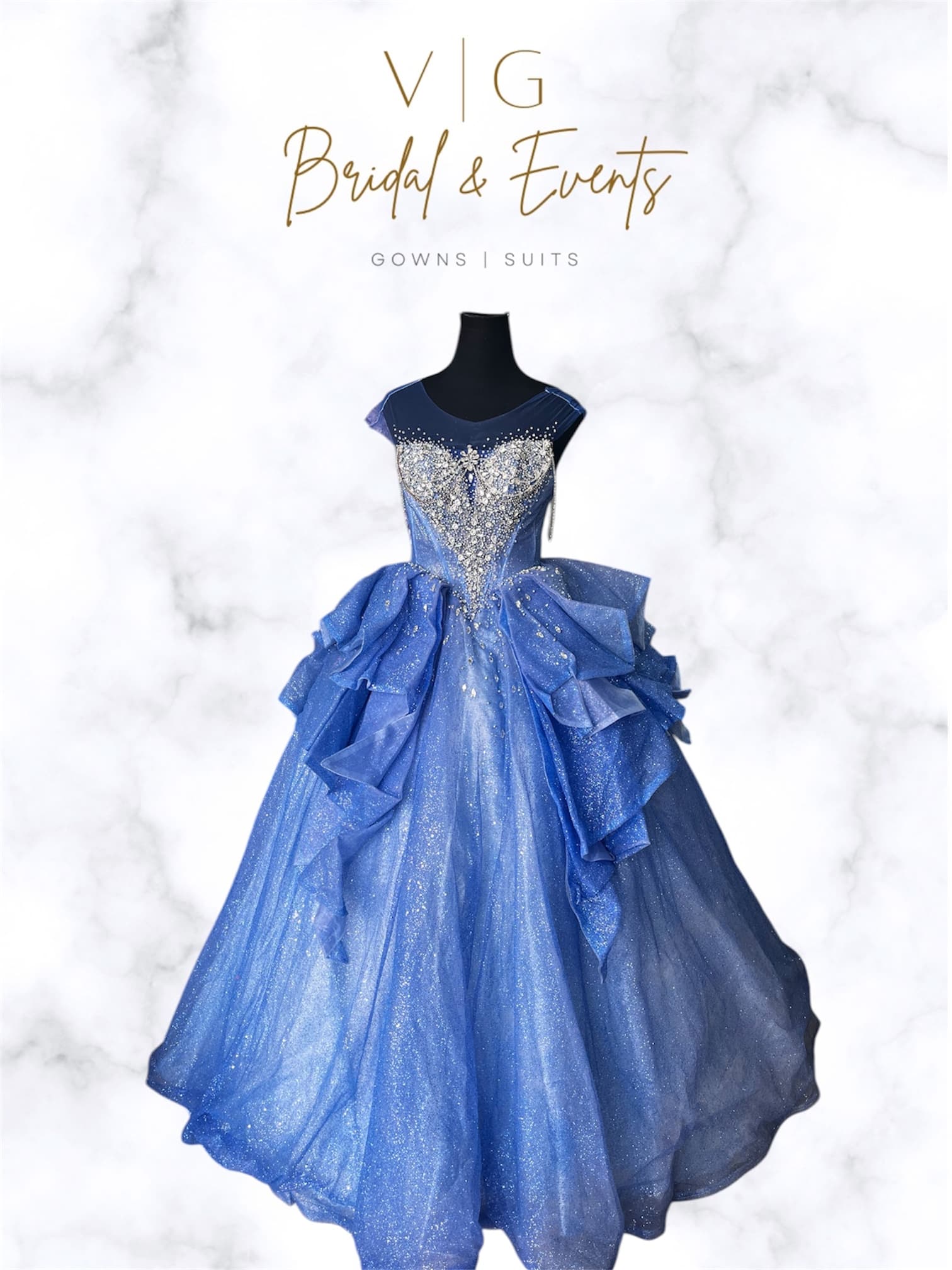 Blue Off Shoulder w/ Crystals