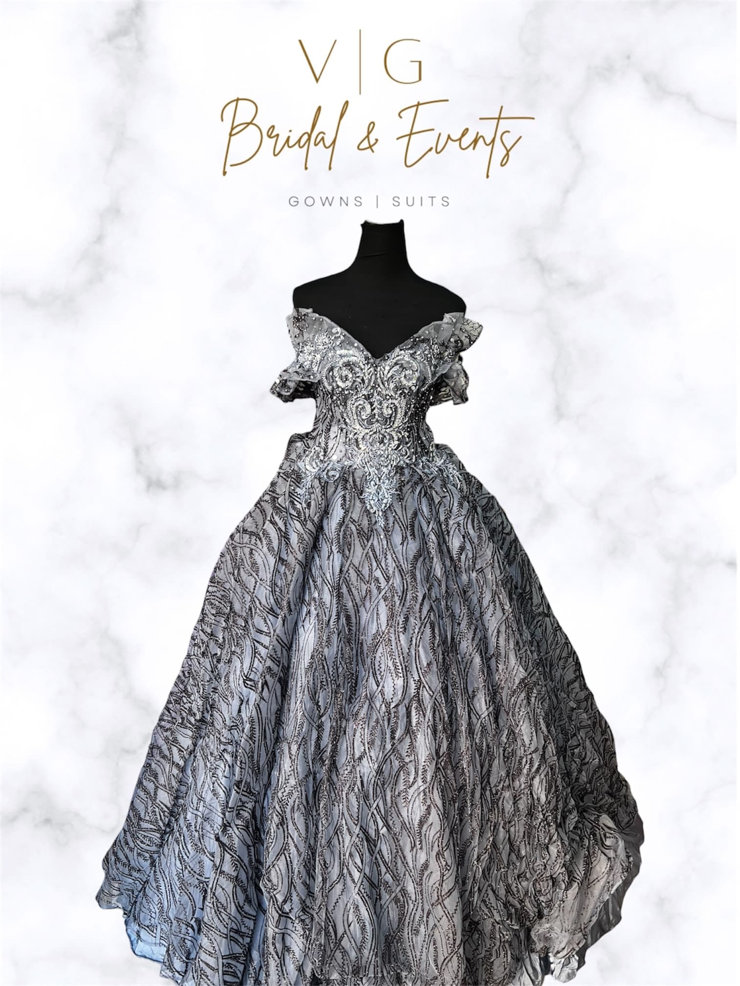 Midnight Blue Off Shoulder Ball Gown 