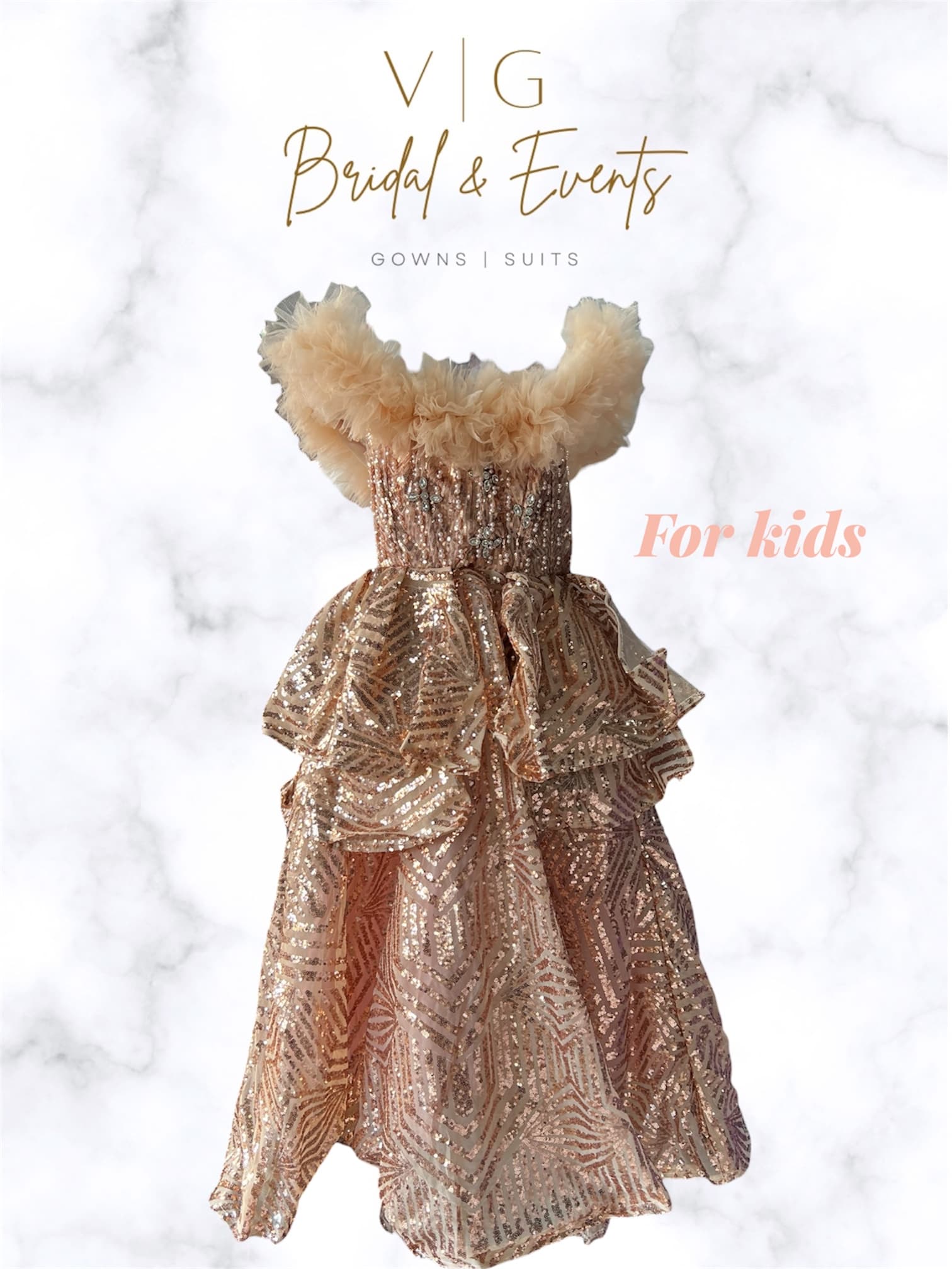Gold Off Shoulder Ball Gown for Kids