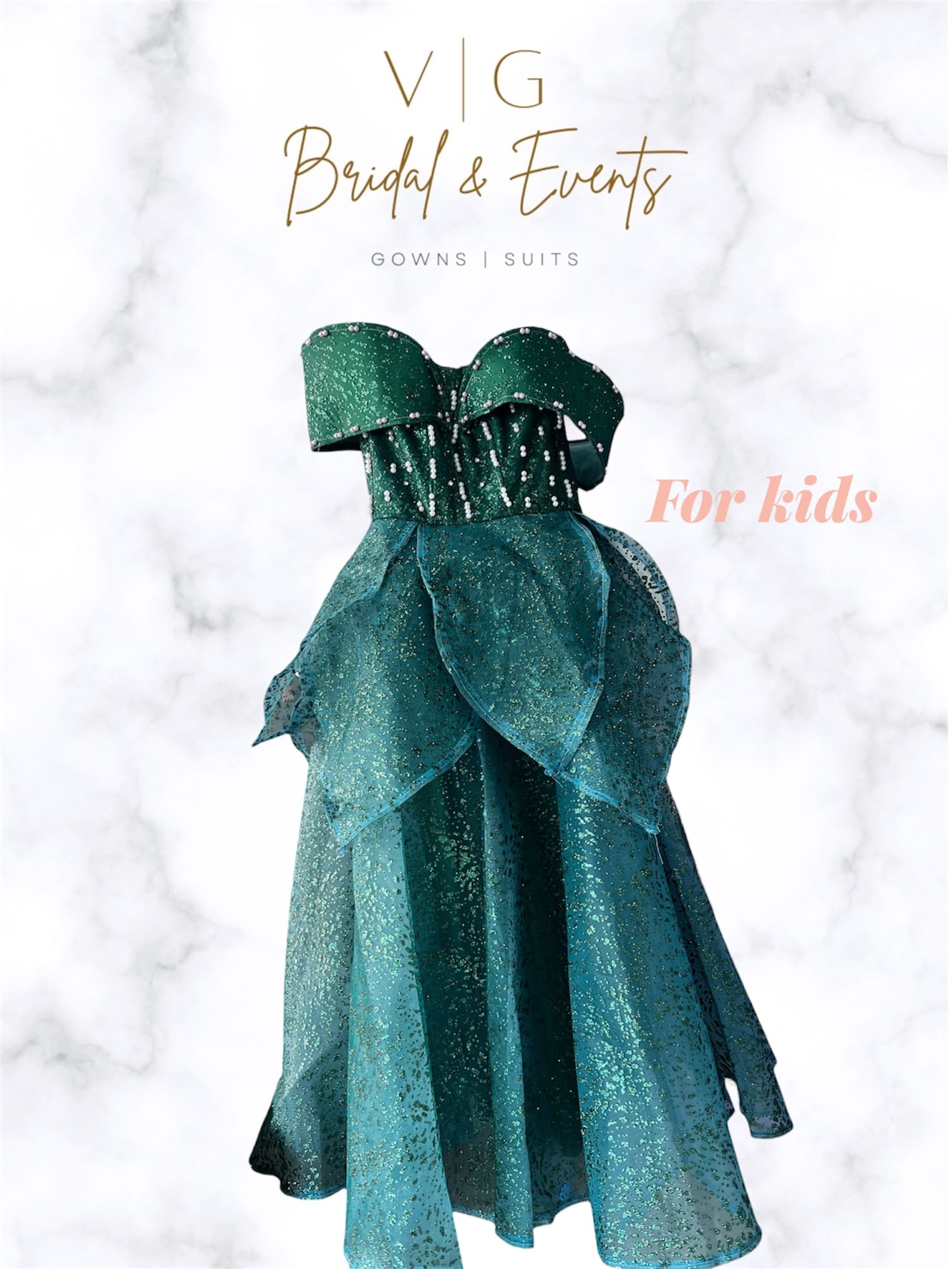 Green Off Shoulder Ball Gown for Kids