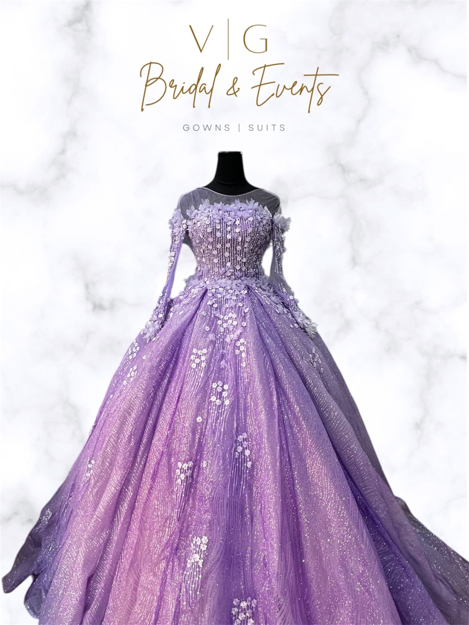 Lavender Off Shoulder Longsleeve Ball Gown